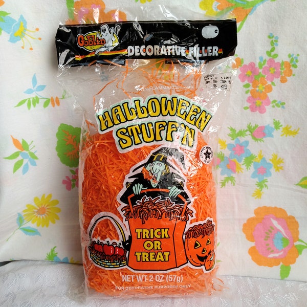 Goblin Goodies Halloween Stuff'n, Orange Halloween Grass, Decorative Filler For Pumpkins Or Treat Bags, Made In The USA, Vintage Home Decor