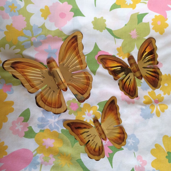 3 Metal Butterfly Wall Hangings, Vintage Home Decor, Eclectic Bohemian, 3D Wall Art