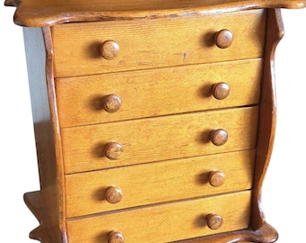 Wooden Jewelry Box, 5 Drawers, Purple Velvet Inside, Vintage Home Decor