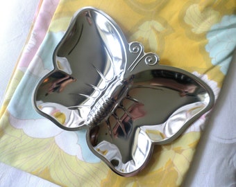 Vintage Silver Butterfly Snack Tray, Hong Kong, Hippie Boho Home Decor
