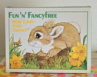 Woodland Animal Greeting Cards Set, Fun N Fancyfree Current, Bunny, Skunk, Chipmunk, Duck, Vintage Ephemera