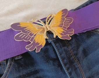 Ceinture papillon extensible violette, mode vintage, accessoire tendance, hippie, style bohème