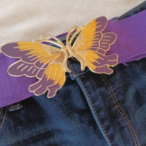 Purple Stretch Butterfly Belt, Vintage Fashion, Statement Accessory, Hippie, Bohemian Style