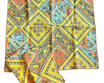 3 Yellow & Brown Cloth Napkins, Diamond Patchwork Design, Vintage Linens