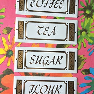 Vintage Kitchen Signs Enamel Tiles Coffee Flour Sugar Tea, MCM Home Decor