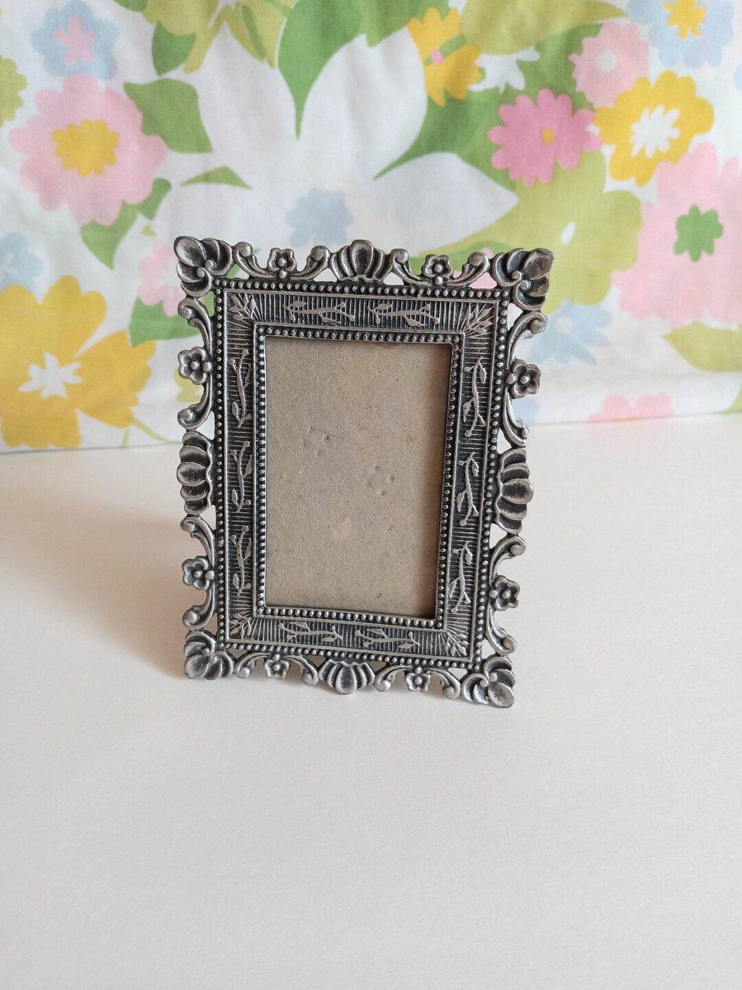 Vintage Pewter Picture Frame Small Size Leaves and Flowers Etsy