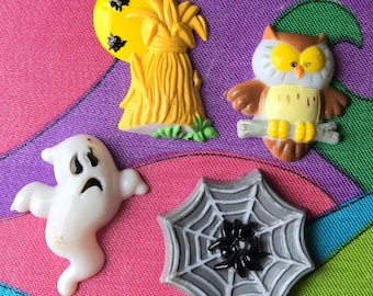 Set Of 4 Vintage Plastic JSNY 1980's Halloween Magnets, Autumn
