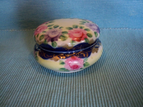 Trinket Box with Hand Painted Purple and Pink Ros… - image 4