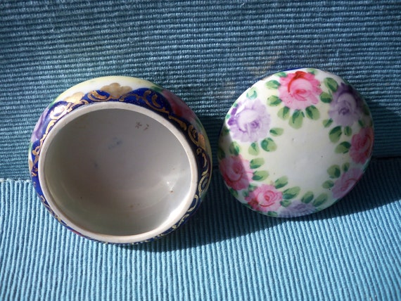 Trinket Box with Hand Painted Purple and Pink Ros… - image 2