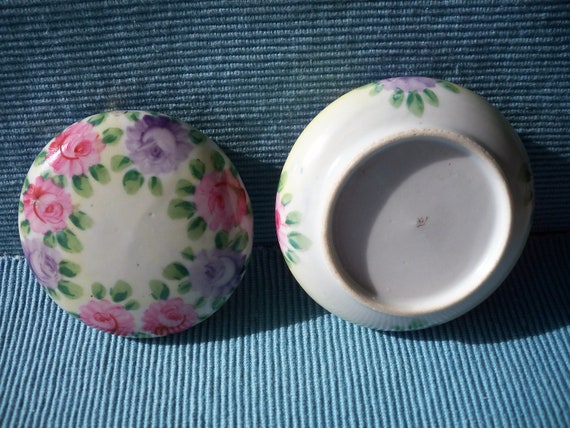 Trinket Box with Hand Painted Purple and Pink Ros… - image 3