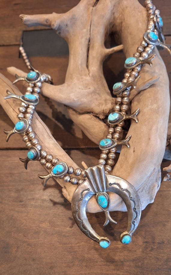 Rare Naja Squash Vintage Native American Navajo Squash Blossom Turquoise Necklace Rare Naja Squash Vintage Native American Navajo Squash Blossom Turquoise Necklace
