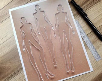 Mode figuurtekening sjablonen liniaal 3 st. Set voor dames
