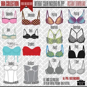 Bra  Bundle vector- bra vector -fashion flat sketch for adobe illustrator - technical drawing -bra templates - lingerie flat sketches