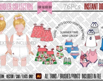 Vectorbundel peuterkleding voor meisjes | Kinderkleding CAD Flats (digitale download)
