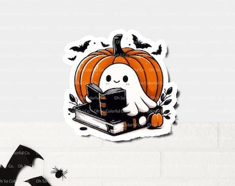 Halloween Bookish Ghost Sticker, Cute Ghost Sticker, Womens Halloween Sticker, Cute Fall Sticker, Spooky Season Sticker, Gift For Halloween