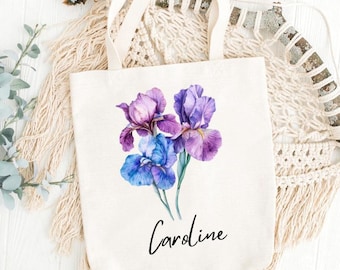 Birth Flower Tote Bag with Zipper, Birthday gift for her, Gift for mom, Wedding Gift, Bridesmaid Gifts, Travel Gifts, Custom Floral Gift Bag