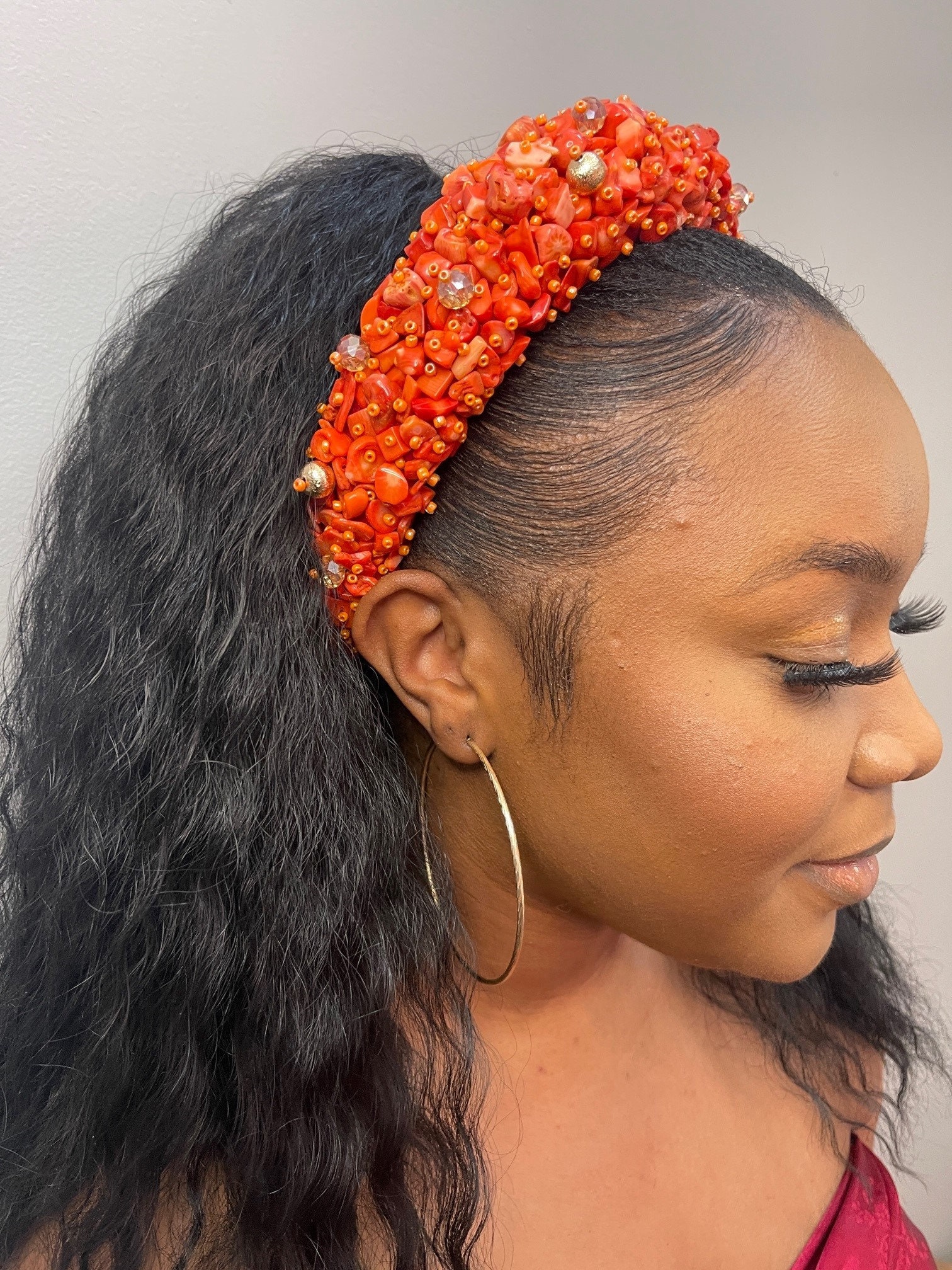 Coral Chip Beaded Statement Headband Headband Coral Beads - Etsy main image 3