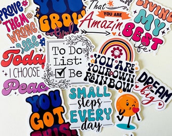 Motivational Quote Sticker Bundle (3-10pcs) Inspirational & Self Love Stickers for laptops, Tumbler Sticker, Affirmation pack, Vinyl Sticker