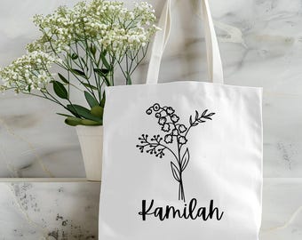 Birth Month Flower Tote Bag: Personalized Floral Gift With Zipper