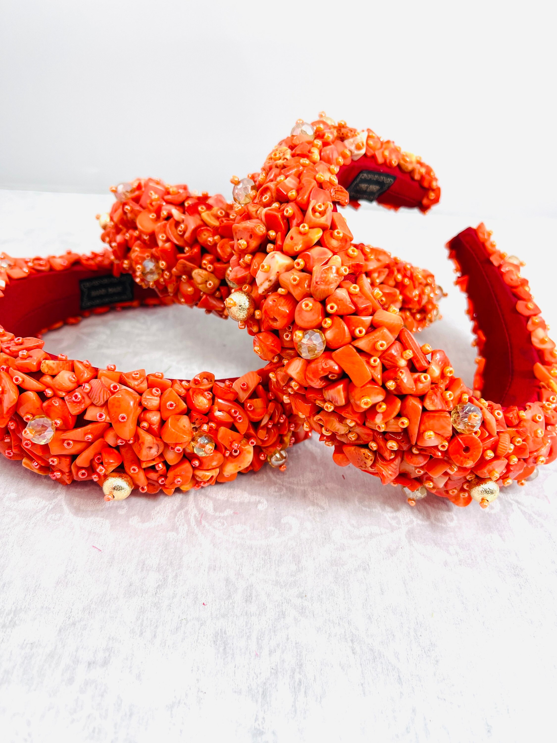 Coral Chip Beaded Statement Headband Headband Coral Beads - Etsy main image 4