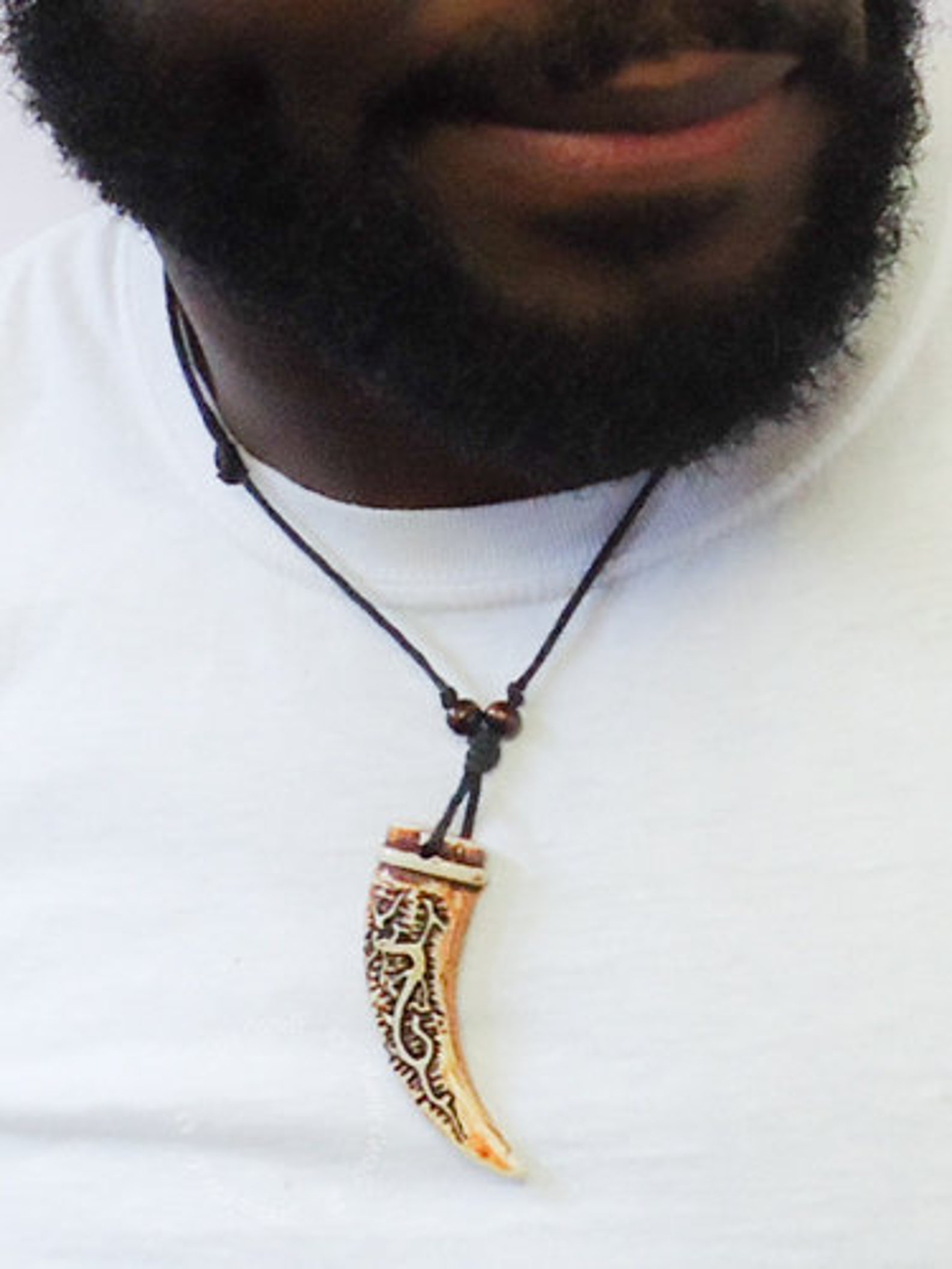 Horn Pendant Adjustable Necklace Men's Leather Necklace Etsy