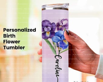 Personalized Birth Flower Tumbler with Straw, Bridal Party Bridesmaid Proposal Gift, Gift for Her Birthday, Flower Tumbler, Mothers day gift