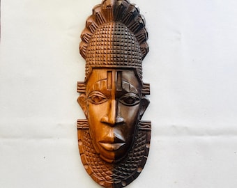 African Wood Mask Wall Décor, Authentic Handcarved wood mask, Tribal Sculpture Wood Mask, Antique Tribal Art Wall Decor, Boho Home Decor