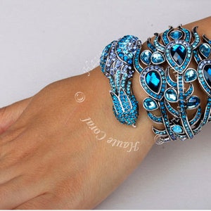 Peacock Silver And Rhinestone Statement Cuff