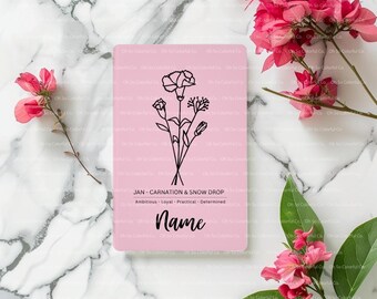Birth Flower Name Journal, Personalized Birth Month Flower Gratitude Journal, Birthday Gift Notebook, Prayer Self Care Wellness, Meditation