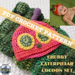 PDF PATTERN - Chubby Caterpillar Baby Cocoon and Hat - 0-3 Month Sizing