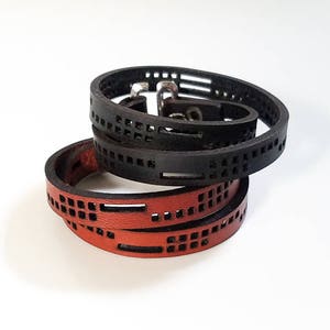 Leather Double Wrap Bracelet - squares motif, adjustable leather wrap bracelet, leather cuff, men&#39;s jewelry, men&#39;s bracelet