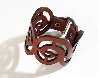 Swirl Bracelet (medium) in auburn leather with E-hook clasp, leather bracelet, leather cuff bracelet, leather cuff, hipster, black leather