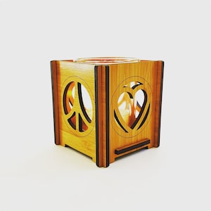 Peace and Love Teelichthalter aus Bambus, Holzkerzenhalter, Hochzeit, Verlobung, Tischdekoration, Einweihungsgeschenk