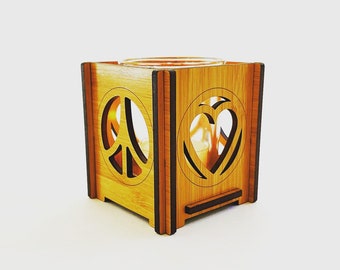 Peace and Love Votive Tea Light Holder in  bamboo, wood candle holder, wedding, engagement, table centerpiece, housewarming gift