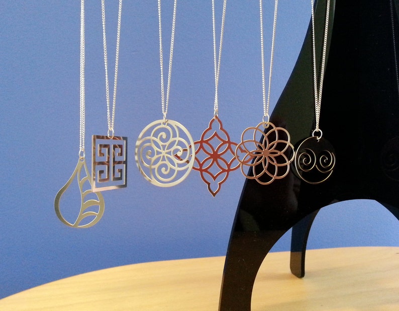 Greek Key Pendant in Stainless Steel, Geometric Necklace, Geometric