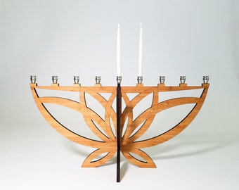 Lotus Flower Menorah, Hanukkah, Chanukkah, Wood Menorah, Judaica, Hanukkah Decoration, Jewish Holiday, Jewish Gift, Travel Menorah