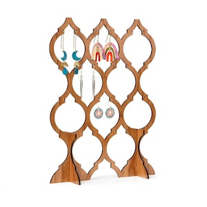Cherry Wood Arabesque Earring Display Stand, Jewelry Holder