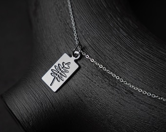 Collier à breloques feuille de printemps : petit pendentif feuille rectangulaire sur chaîne en argent, collier superposé, bijoux nature, bijoux minimalistes, vigne