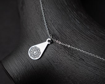 Flower Tear Drop Charm Necklace: Tiny flower pendant on silver chain, layering necklace, nature jewelry, minimalist jewelry silver tear drop