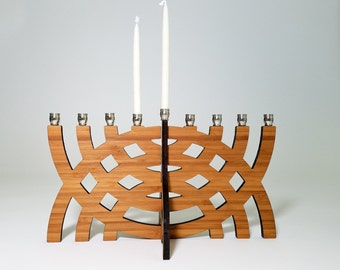 Intersecting Arcs Menorah, Hanukkah, Chanukah, Wood Menorah, Judaica, Hanukkah Decoration, Jewish Holiday, Jewish Gift, Travel Menorah