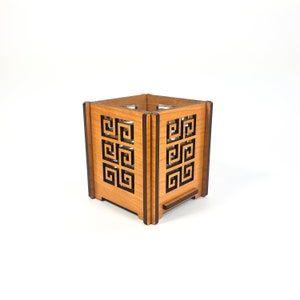 Greek Key Votiv Teelichthalter aus Kirschholz, Holzkerzenhalter, Hochzeit, Verlobung, Tischdekoration, Einweihungsgeschenk