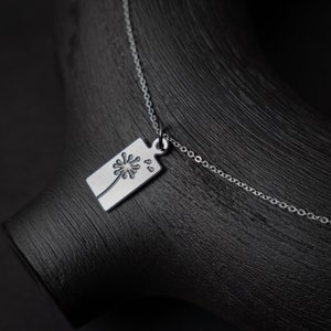 Dandelion Wish Delicate Silver Charm Necklace: Tiny rectangular dandelion pendant on silver chain, layering necklace, meaningful jewelry image 1