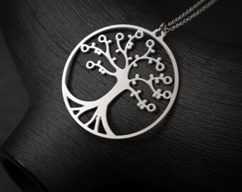 Collier pendentif arbre de vie en argent - cadeau pour amoureux de la nature, bijoux en acier inoxydable, bijoux nature, pendentif botanique, bijoux botaniques