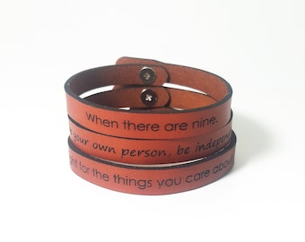 Ruth Bader Ginsburg Leather Quote Bracelets, feminist jewelry, inspirational saying bracelets, motivational jewelry, custom quote jewelry