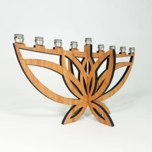 Mini Lotus Flower Menorah, Hanukkah, Chanukah, Wood Menorah, Judaica, Hanukkah Decoration, Jewish Holiday, Jewish Gift, Travel Menorah image 1