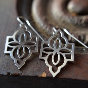 Moorish Drop Earrings in stainless steel, silver drop earrings, middle eastern jewelry, Islamic jewelry, geometric earrings