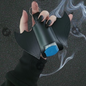 Bat Inhaler Case: Black Vegan Vinyl Embroidery, Goth Keychain Accessory