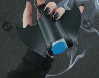 Bat Inhaler Case: Black Vegan Vinyl Embroidery, Goth Keychain Accessory