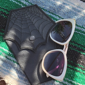 Spider Web Eyeglasses Case: Extra Wide Goth Sunglasses Pouch