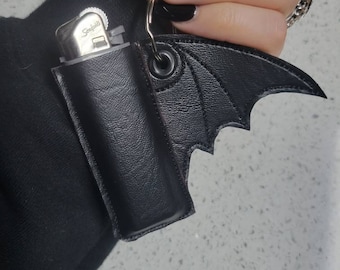 Bat crazy vegan vinyl faux leather black demon wing lighter case keychain goth accessories alternative keyfob emo accessory lighter keeper